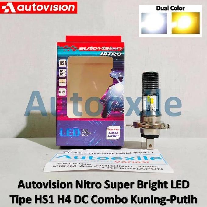 Autovision Nitro Super Bright LED HS1 H4 DC Combo Dual Color Kuning Putih Lampu Motor Verza New Mega