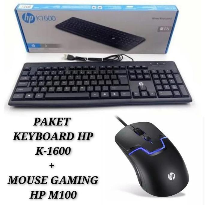 PAKET KEYBOARD USB HP K-1600 + MOUSE GAMING HP M100 USB