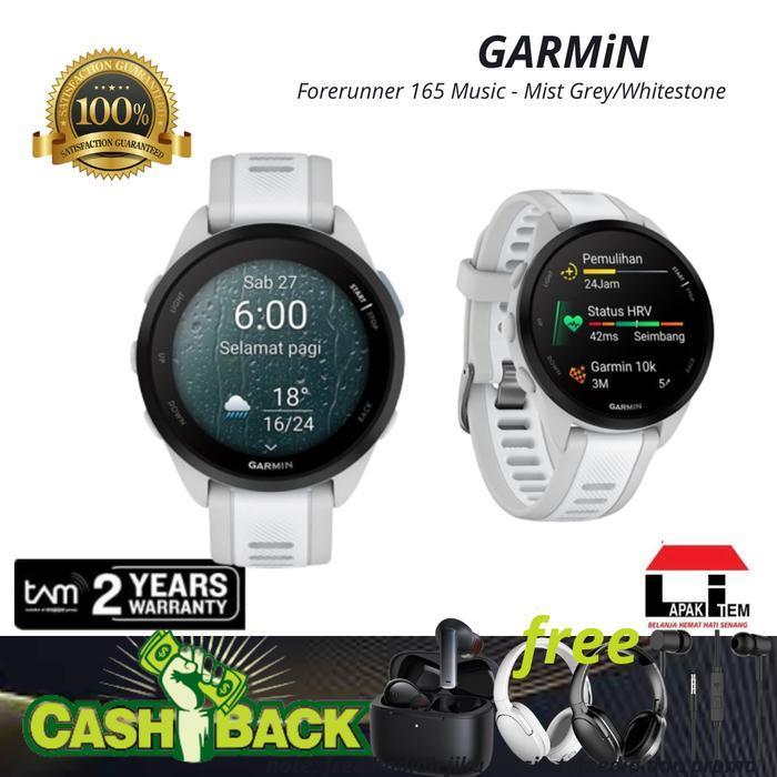 Garmin Forerunner 165 - Fr165 Mist Grey/Whitestone Garansi Tam 2 Tahun Terbaru Best Quality 100% Ori