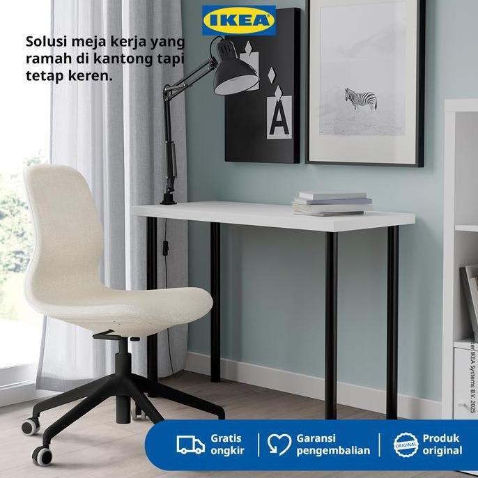 Terlaris Ikea Linnmon/Adils Meja Minimalis Berkualitas Putih/Abu Tua 100X60 Cm