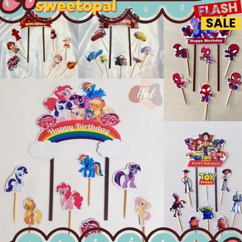Original Topper Hbd Karakter Set Hiasan Kue Kartun Tulisan Happy Birthday Dekorasi Cake Spiderman / 