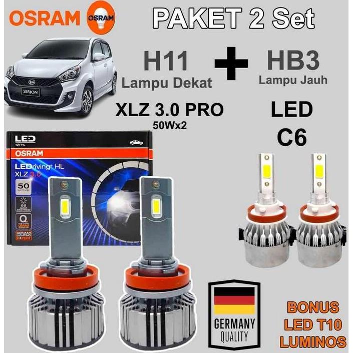 Paket Lampu LED SIRION OSRAM XLZ 3.0 50W 3.0 100 Watt + LED C6 HB3 9005 Bohlam LED Putih