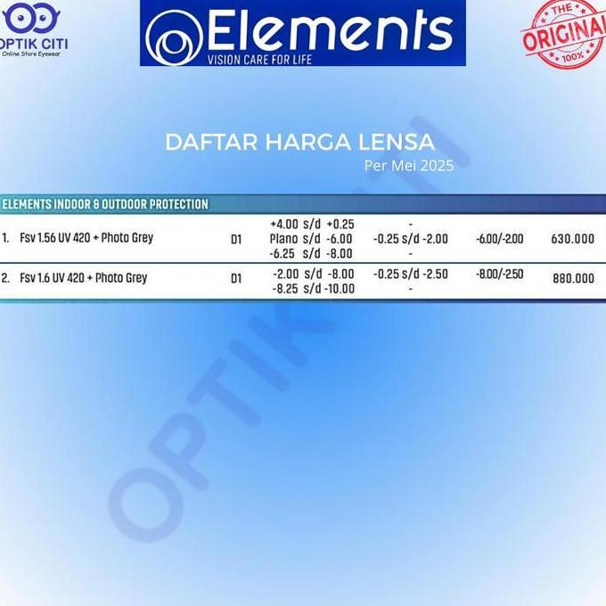 Lensa Kacamata Essilor Elements Photochromic Blueray Uv 420 Original