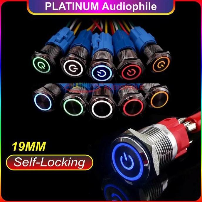 New- Metal Push Button Switch 19mm + logo | LOCK LATCHING |