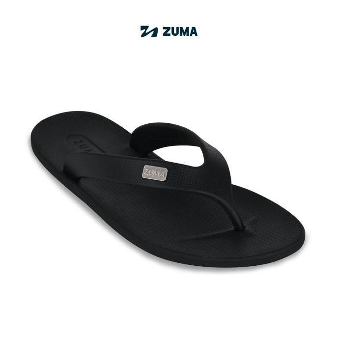 Zuma Men Onyx 12 Black, Sandal Jepit Pria Karet Polos, Hitam