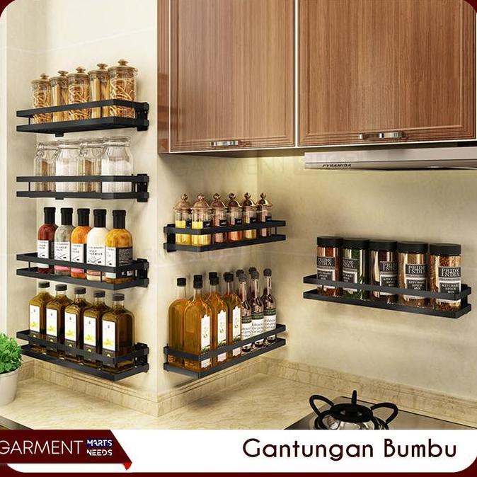 Rak Gantung Bumbu Dapur Tempel Dinding Tempat Garam Kecap Stainless