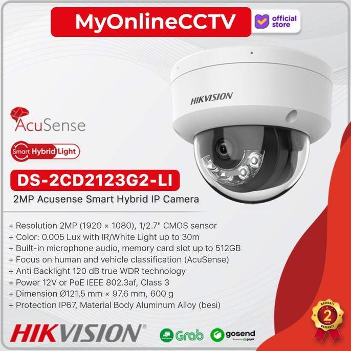 Terlaris Ds-2Cd2123G2-Li Hikvision 2Mp Ip Camera Cctv Indoor Acusense Smart Hybrid Light
