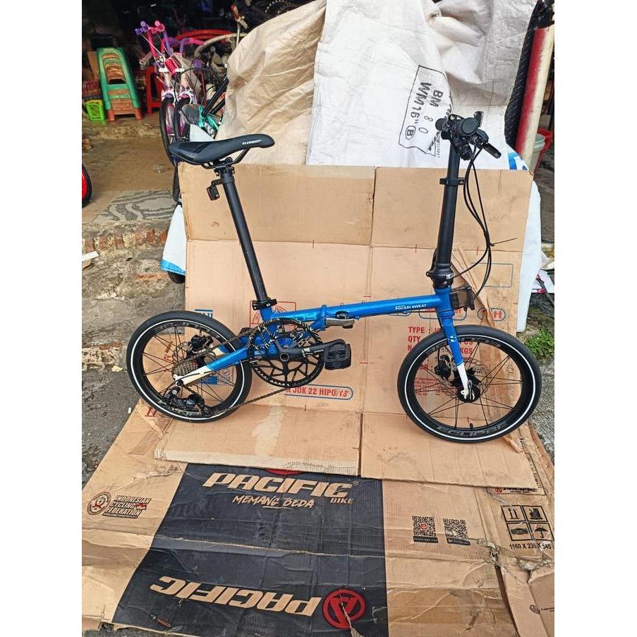 Sepeda Lipat 16 Inch Merk Element Troy Seri Pocari Sweet Warna Biru Speed 10S