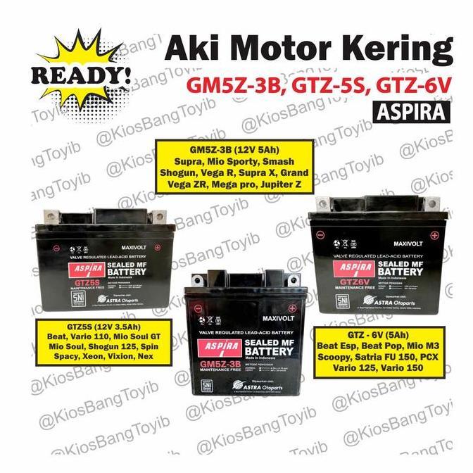 BEBAS ONGKIR - Aki Motor Kering Aspira ORI Supra Mio Beat Scoopy  Satria FU 150 Vario 125 Vario 150 