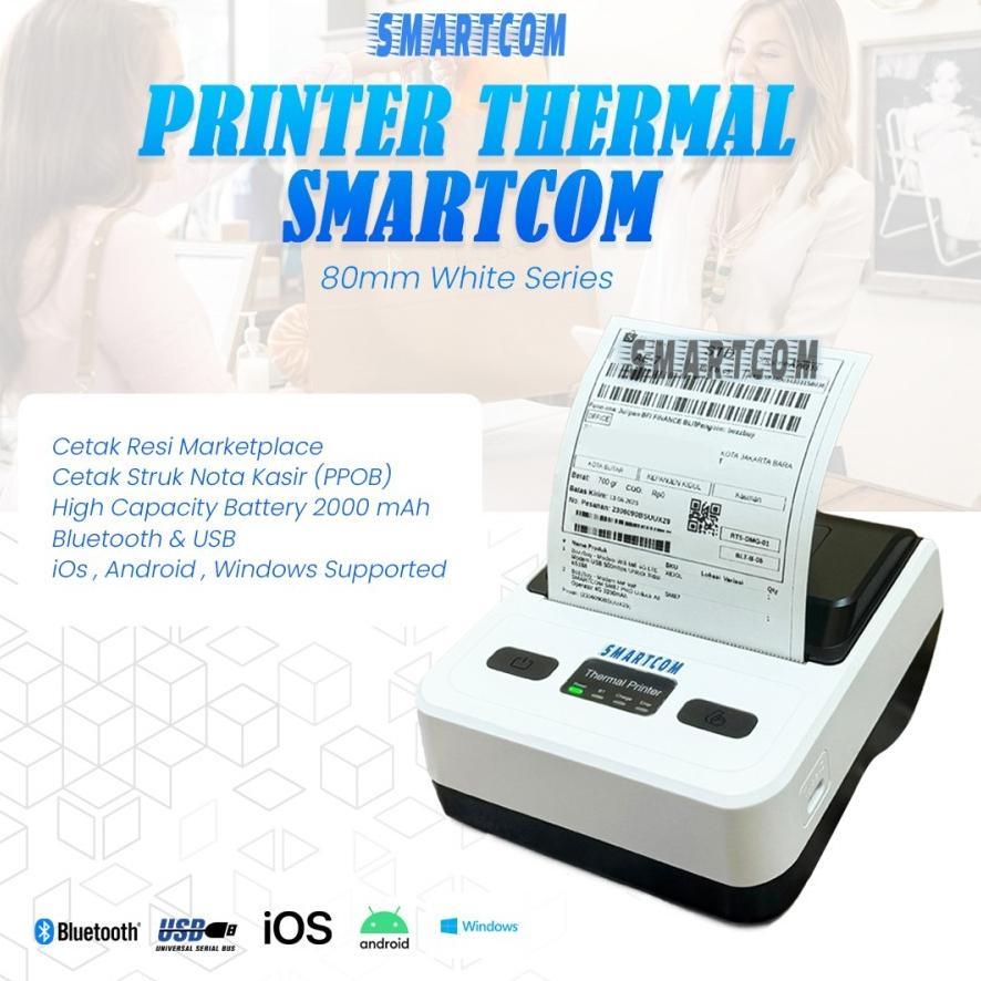 SMARTCOM - Printer Thermal 80mm support Bluetooth USB Printer Resi Alamat Struk Resi