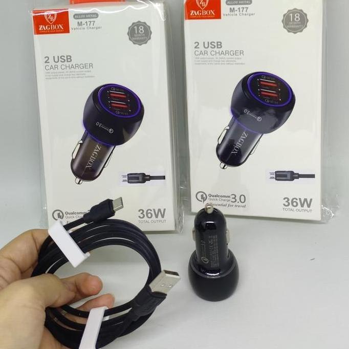 Car Charger Zagbox 36Watt Dual Usb Quick Charge Metal Body Casan Mobil