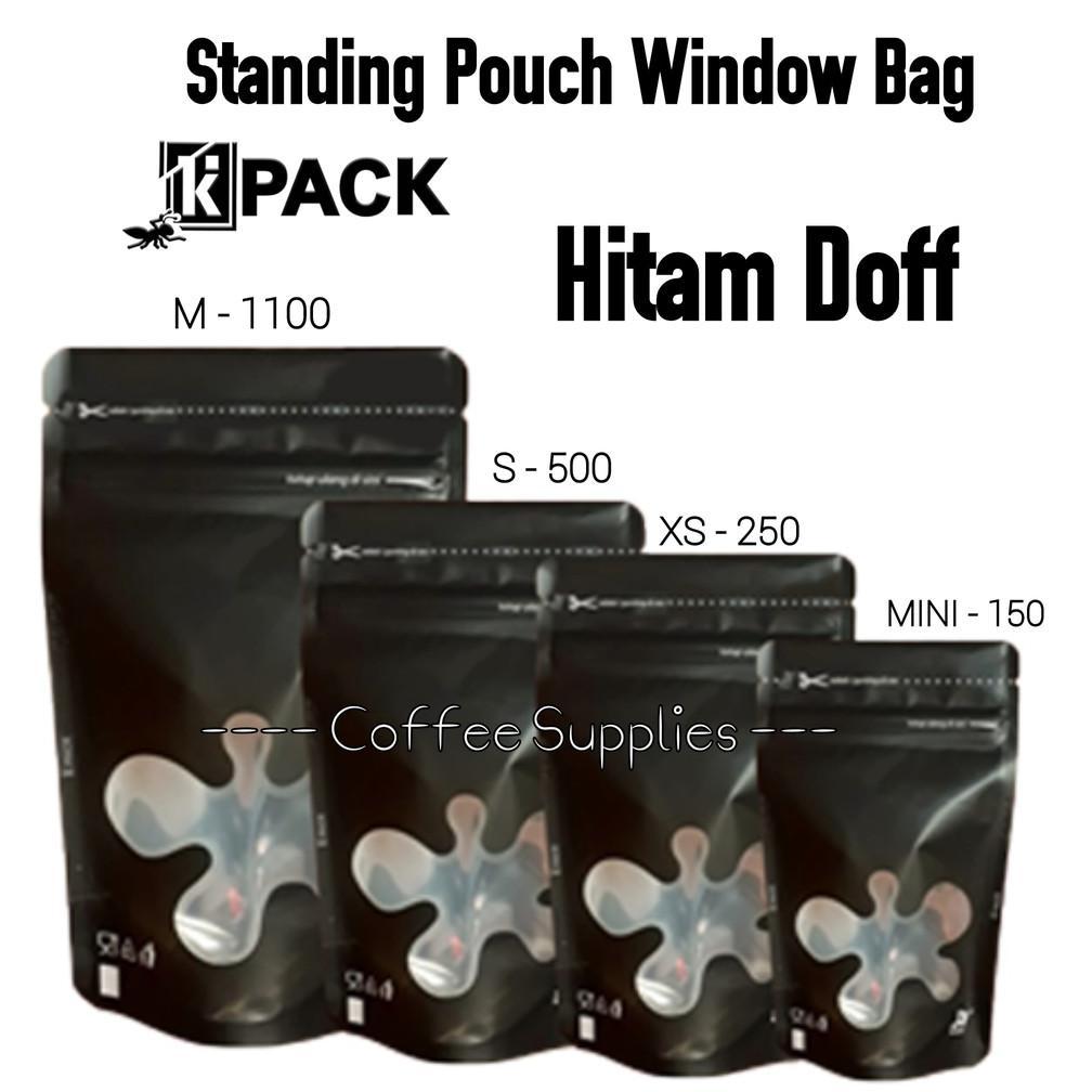 WINDOW BAG STANDING POUCH HITAM DOFF MATTE BLACK kemasan jendela packaging zip kantong premium kpack