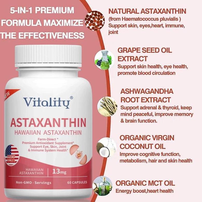 (Promo) Vitality Usa Premium Astaxanthin 13Mg 60 Kapsul Super Antioxidant Original