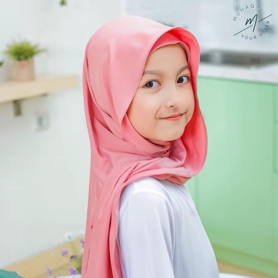 Pashmina Mleyot Anak Instan Inner Jersey, Jilbab Pashmina Anak Oval Usia 4-10 Tahun, Kerudung Anak I