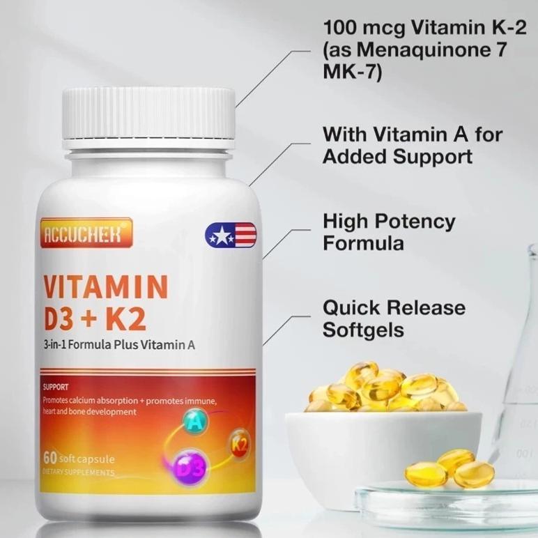 (Promo) Usa Vitamin D3 10.000 Iu + K2 + Vit A 3000Iu 60 Kapsul Original