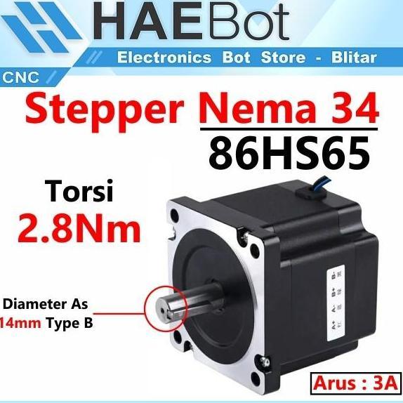[HAEBOT] Motor Stepper Nema 34 86HS65 2.8Nm 65mm 3A Shaft 14mm CNC Laser Router Plasma Milling High 