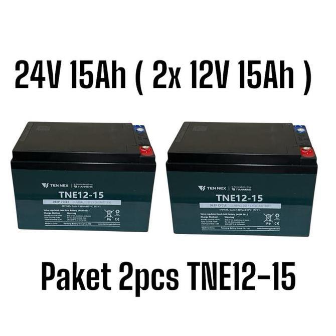 TEN NEX Aki SELIS Tianneng Paket 2pcs 12V 15Ah TNE12-15 Baterai Sepeda Listrik 2x 12 Volt 15 Amper (