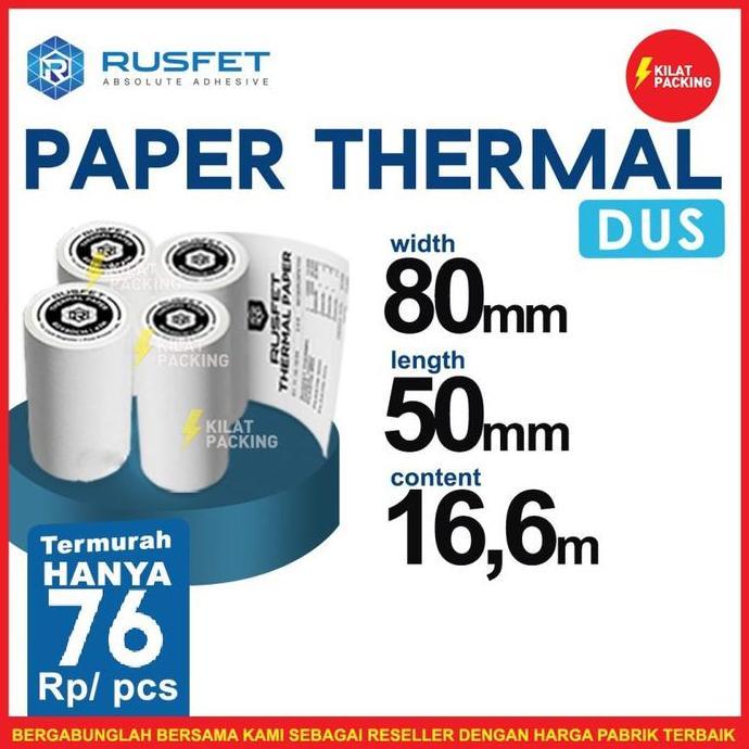 Premium Paper Thermal Kertas Struk Kasir 80x50mm Rusfet Dus Ekspedisi Promo
