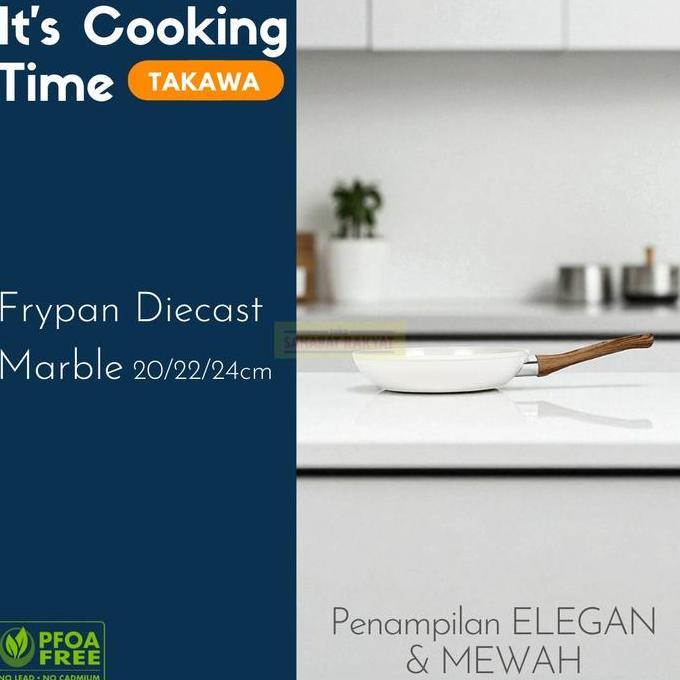 Frypan Discast Marble Bebas PFOA Frypan Induksi/Listrik/Keramik/Gas Takawa 20/22/24cm