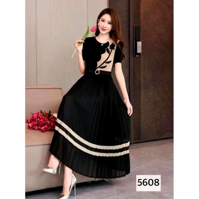 Dress Plisket korea Import 5524/5219 /5521 Glitter lengan 7/9 Lengan pendek GS