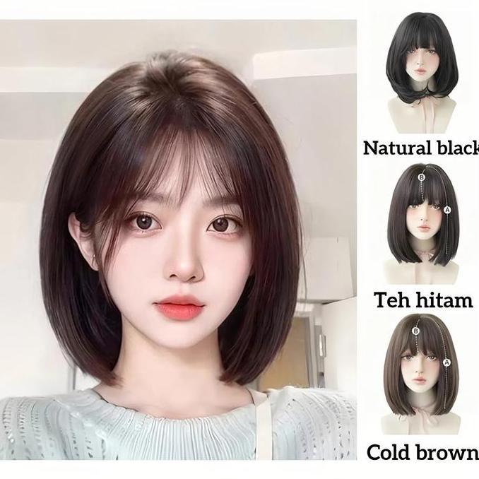 Wig rambut pendek/Wig wanita full kepala/Wig natural wanita/wig rambut asli pendek/Wig daily/Wig pen