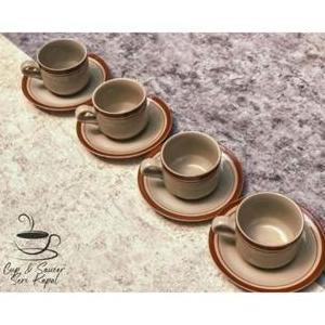 CANGKIR LEPEK KERAMIK LIST COKLAT /CANGKIR LEPEK LINEA ( Isi 6 cangkir 6 lepek ) | CANGKIR KOPI | CA
