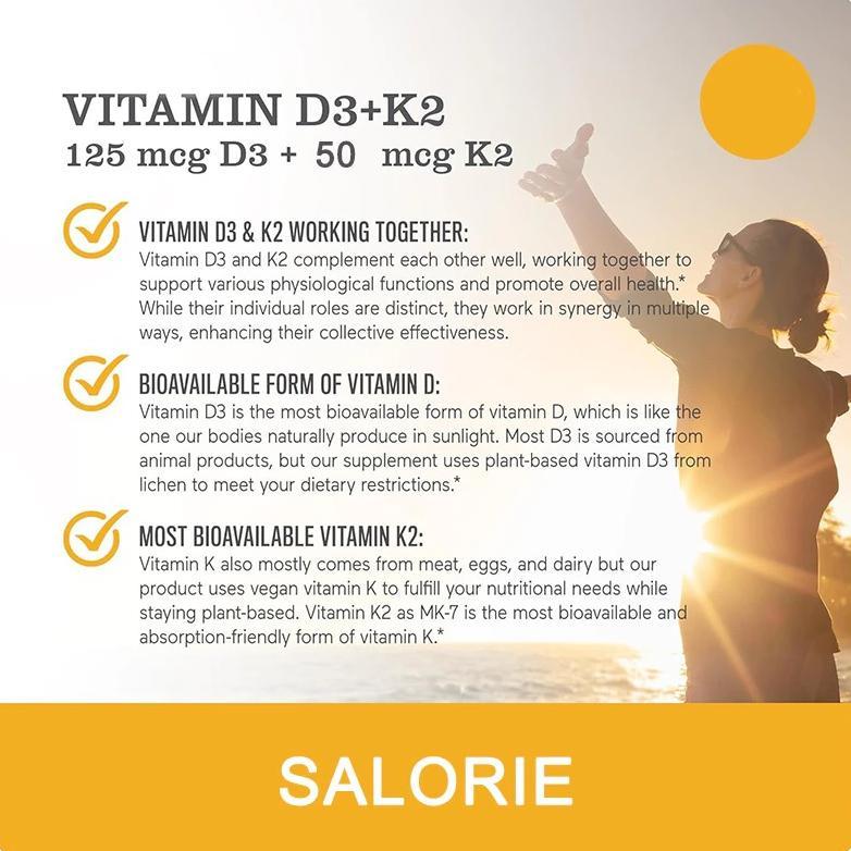 (Promo) Salorie Usa Vitamin D3 5000 Iu K2 125Mcg 60 Kapsul D3K2 5000Iu Original
