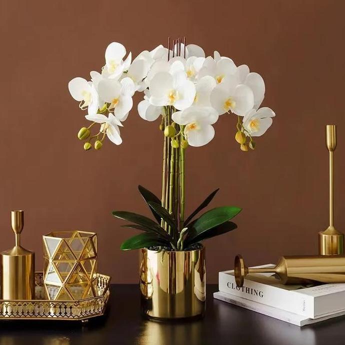 Rangkaian Bunga Anggrek Premium Latex Import-White Pot Gold CO