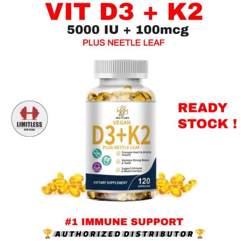 Premium Organic Vitamin D3 5000 Iu + K2 100Mcg 120 Softgel Vit D3K2 5000Iu Original
