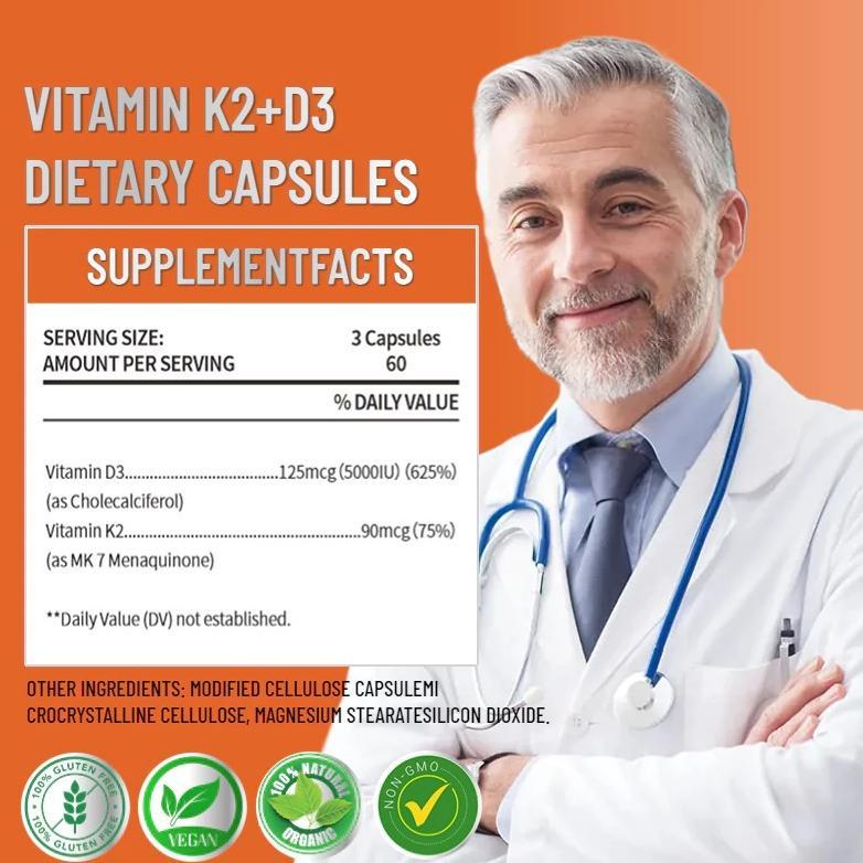 (Promo) Ellhoe Usa Vitamin K2 90 Mcg D3 5000 Iu 60 Kapsul K2+D3 5000Iu Original