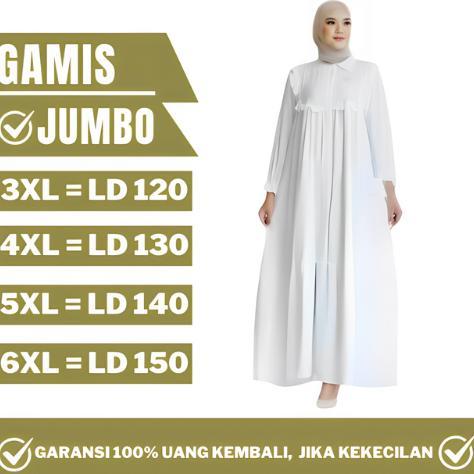 Gamis Syari Terbaru Polos Premium Mewah Baju Lebaran Wanita Crinkle Jumbo LD 120 130 140 150 Putih