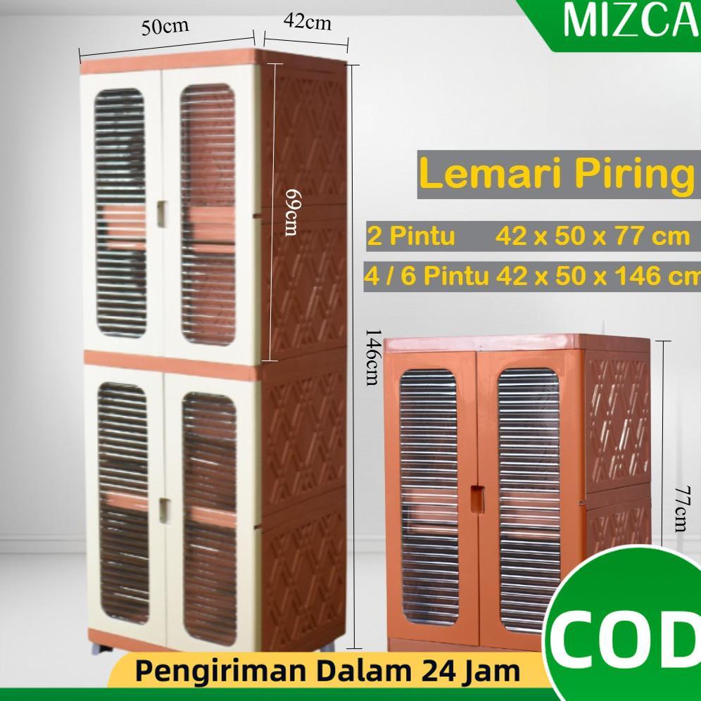 MIZCA Lemari Piring Rak Piring Lemari Susun Lemari Plastik Lemari Dapur Piring Pintu Transparan