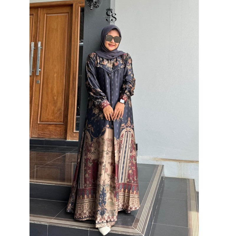 Gamis Ori SAULIN DARKGREY SUTRA SILK PREMIUM  MEI ((READY))