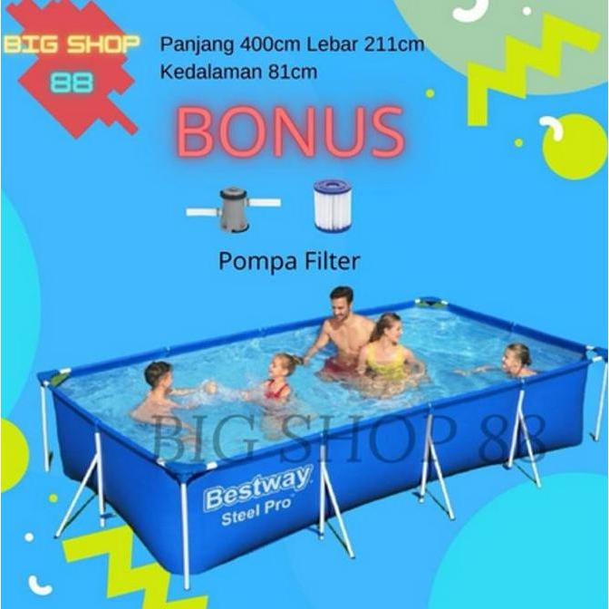 Spesial Kolam Renang Frame Pool Bestway 4 Meter + Pompa Filter Kolam