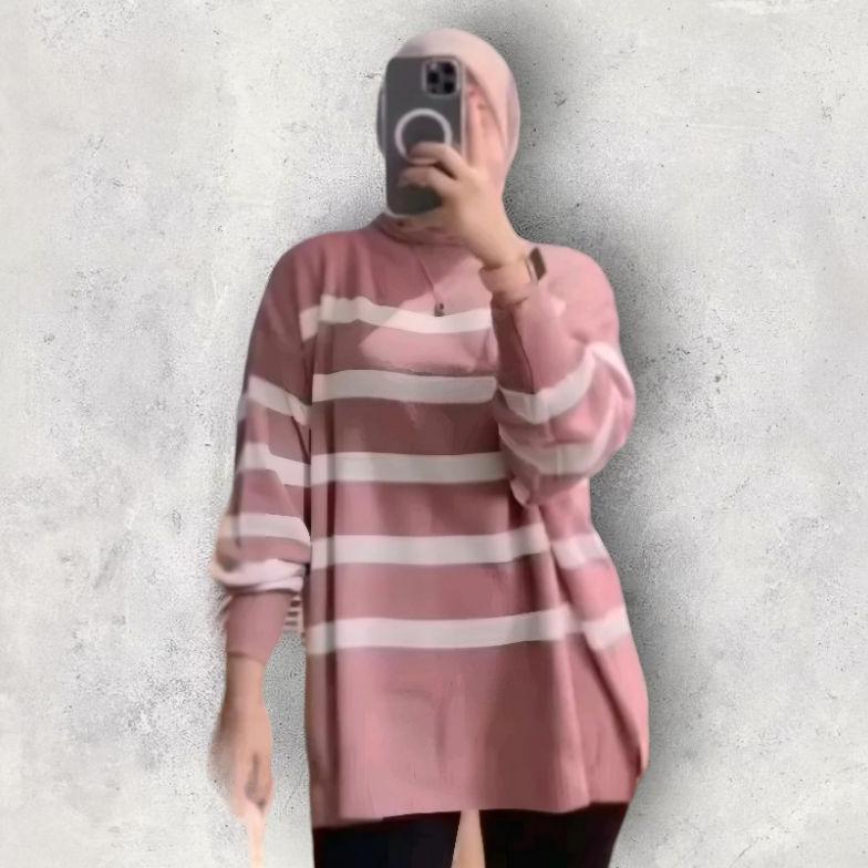 Maudy Sweater Rajut seweater Garis Garis Sweater Knit Wanita Oversize Jumbo