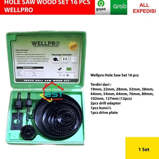 holesaw set 16pcs WELLPRO/pelubang kayu/mata bor kayu holesaw 16pcs