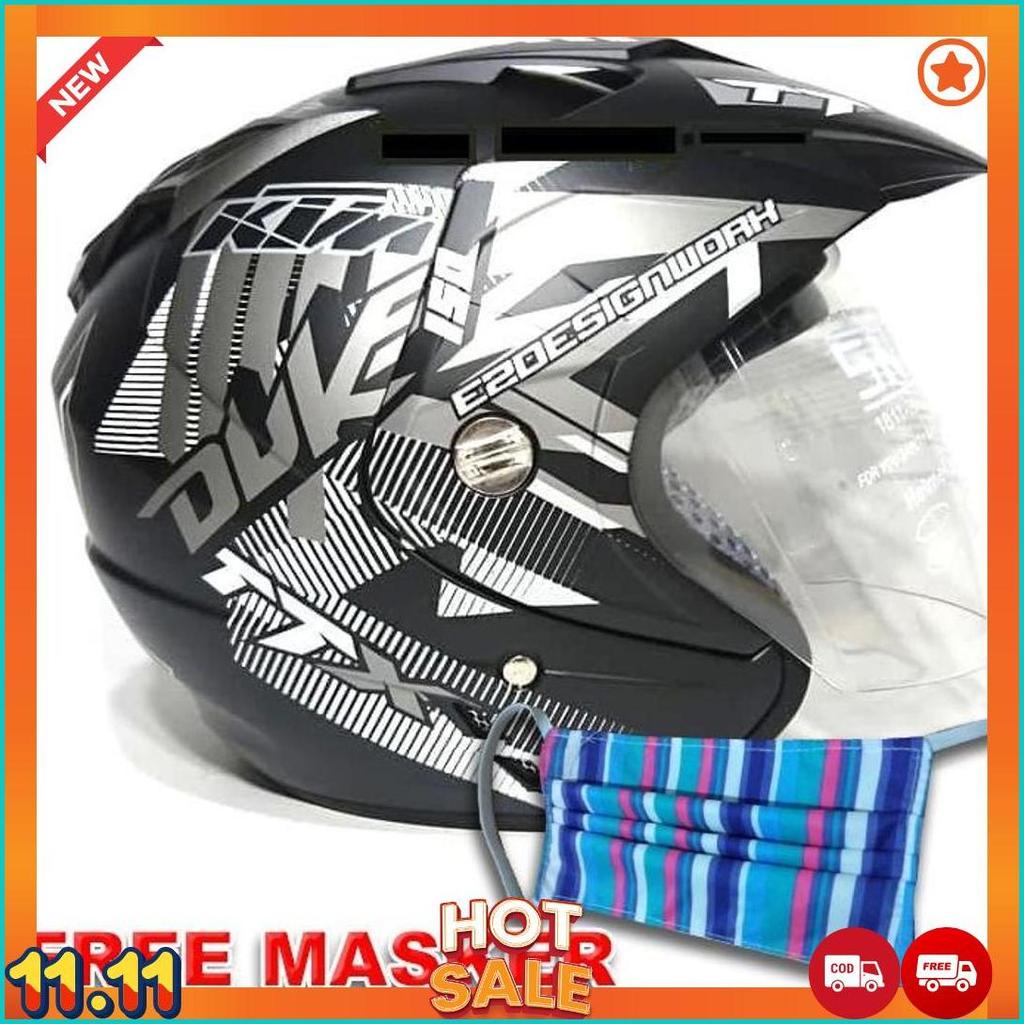 11.11 Helmet Double Visor Dua Kaca Helem Duke Hitam Doff  Helm Cod