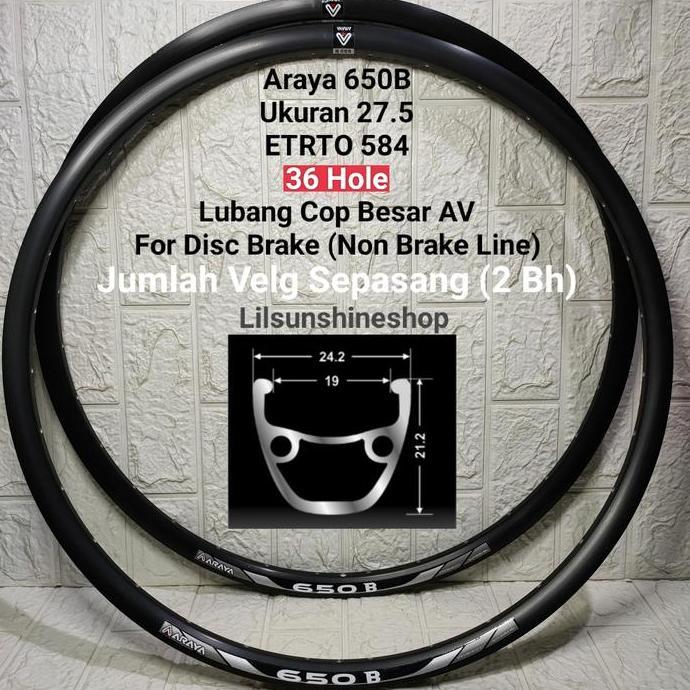 Promo Velg Rims 27.5 Araya 650B Lubang 36 Hole Double Wall Alloy Valve Av Disc Brake Sepeda Mtb Cod