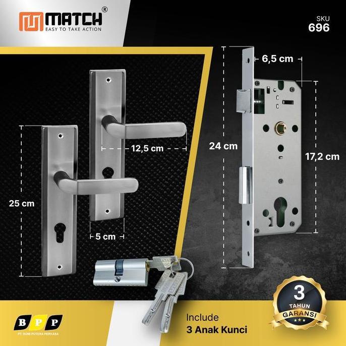 Jimali.Fabilo - Kunci Pintu Rumah Classic Modern 25Cm Fullset Ml99 Match Silinder Kuningan