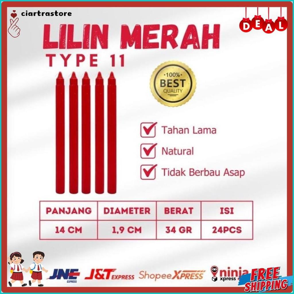 Cusss Serbu Lilin Merah Isi 10 Pcs Lilin Murah Lilin Ibadah Lilin Natal Panjang 14 Cm Dm 1,9