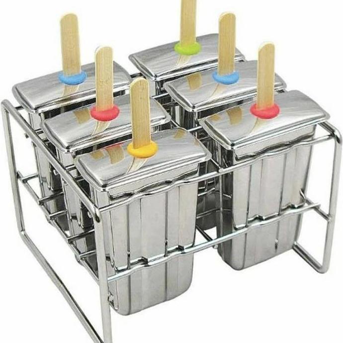 Popsicle Ice Cream Mould Stainless 6Pcs With Rack Cetakan Es Loli Mold