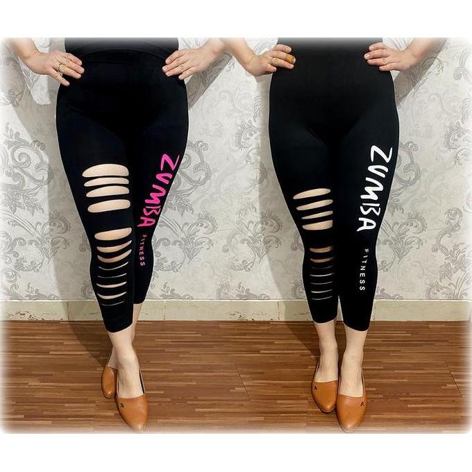 NEW LEGGING SENAM JUMBO SOBEK ZUMBA FITNESS 7/9 / LEGGING JUMBO ZUMBA SOBEK DASAR HITAM CELANA OUTDO