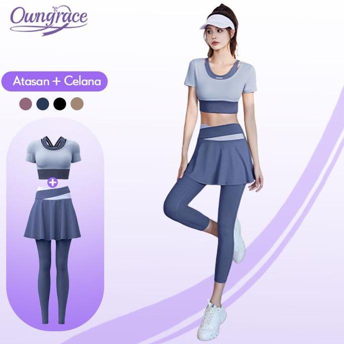 NEW OWNGRACE-PAKAIAN OLAHRAGA WANITA SET T-SHIRT DAN ROK SET ROK OLAHRAGA WANITA SPORT SET LEGGING Y