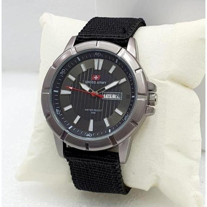 PROMO Jam Tangan Pria Swiss Army Tanggal & hari Aktif  ON Tali kanvas Original Bsa COD/ Bayar ditemp