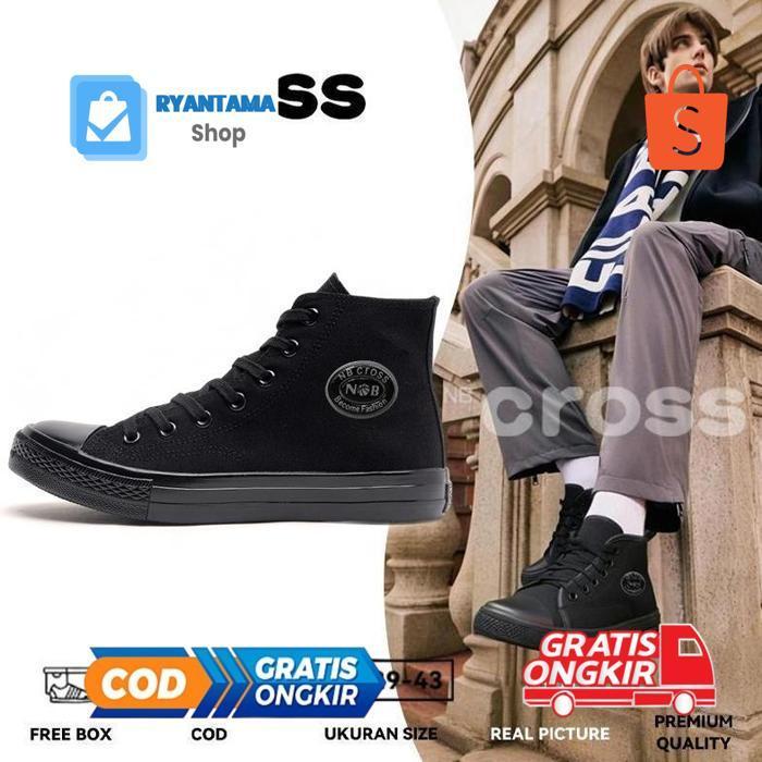 Rd-67 Nbcross Sepatu Sneakers Pria Wanita Kekinian Korea Casual | Sepatu Cowok Sekolah Hitam Polos K
