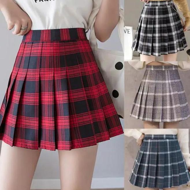 Rok Mini Flare Tenis Skirt Wanita Pendek Korea Import Jepang Kotak