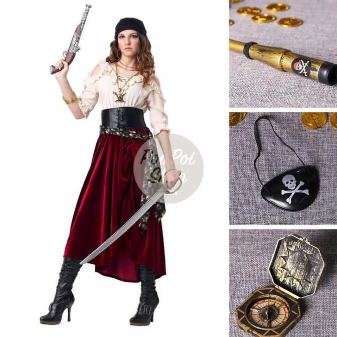 ] Kostum Bajak Laut Pirate Wanita Dewasa Aksesoris Pirate Set Kostum Halloween Kostum Cosplay Bajak 