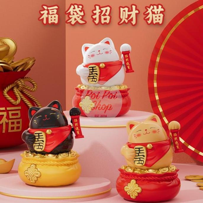 ~~~] Pajangan Patung Boneka Kucing Jumbo Dashboard Mobil Kucing Lucu Pouch Money Pot Koin Hoki Lucky