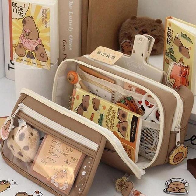 Kotak Pensil Korea Jumbo Aesthetic Tas Alat Tulis Multi Sekat Kapasitas Besar Dengan Desain Pastel A