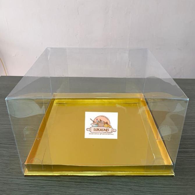 New- Mika Cake 30x30x15 cm Gold Emas cake box kue dus kue mica transparant